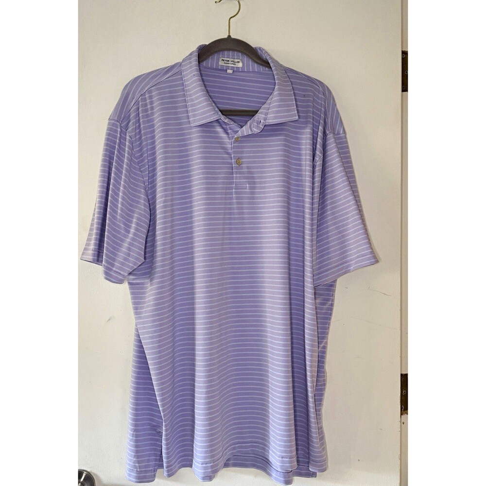 Peter Millar Summer Comfort Men’s 2XL Purple Striped Polo Shirt Short Sleeve